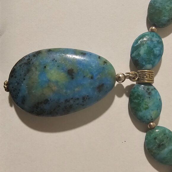 Turquoise Nugget Bead Necklace Oval Pendant Sterling Silver Clasp Southwestern - Picture 2 of 5